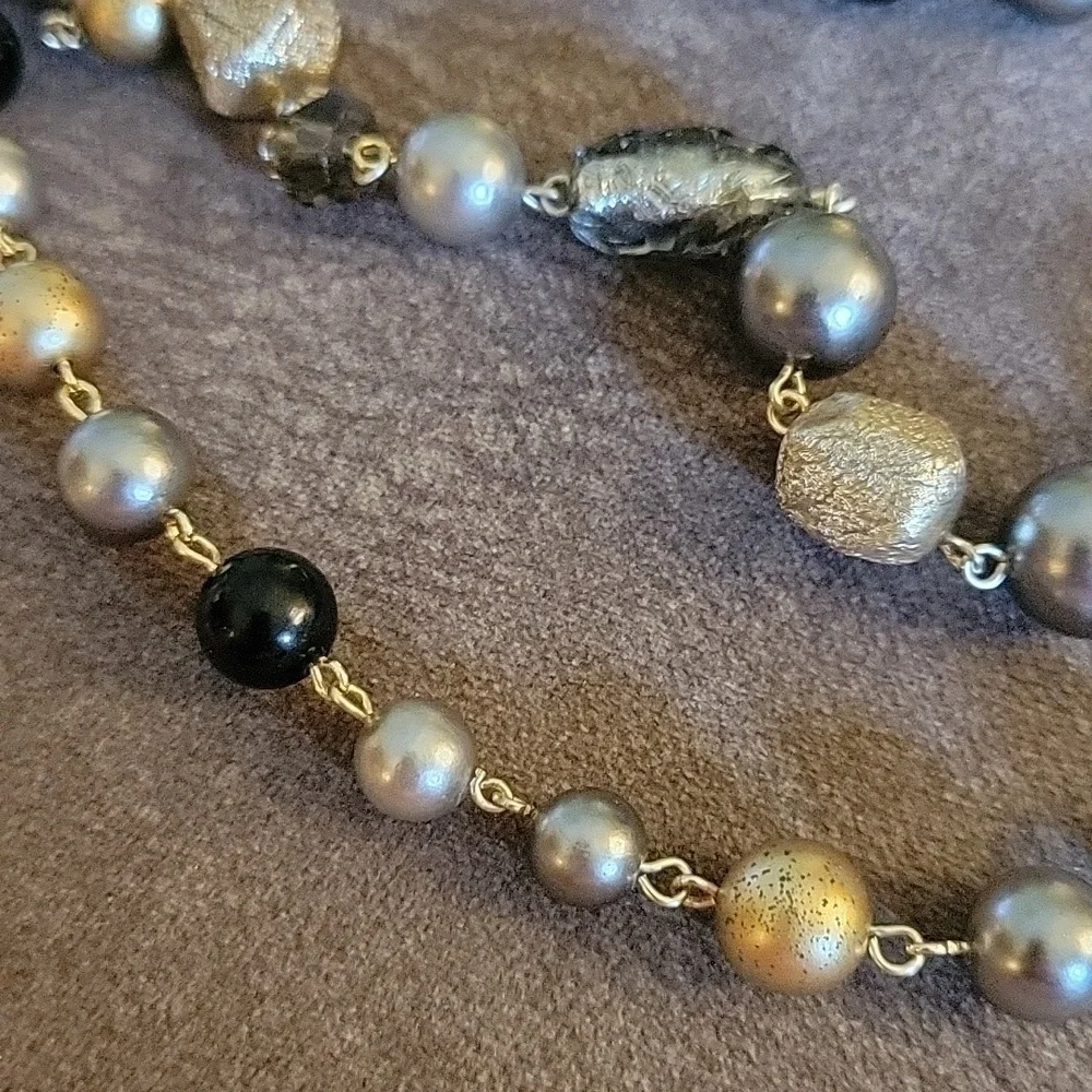 HANDMADE Silver Foil Glass Beaded Chain Necklace - Picture 4 of 6